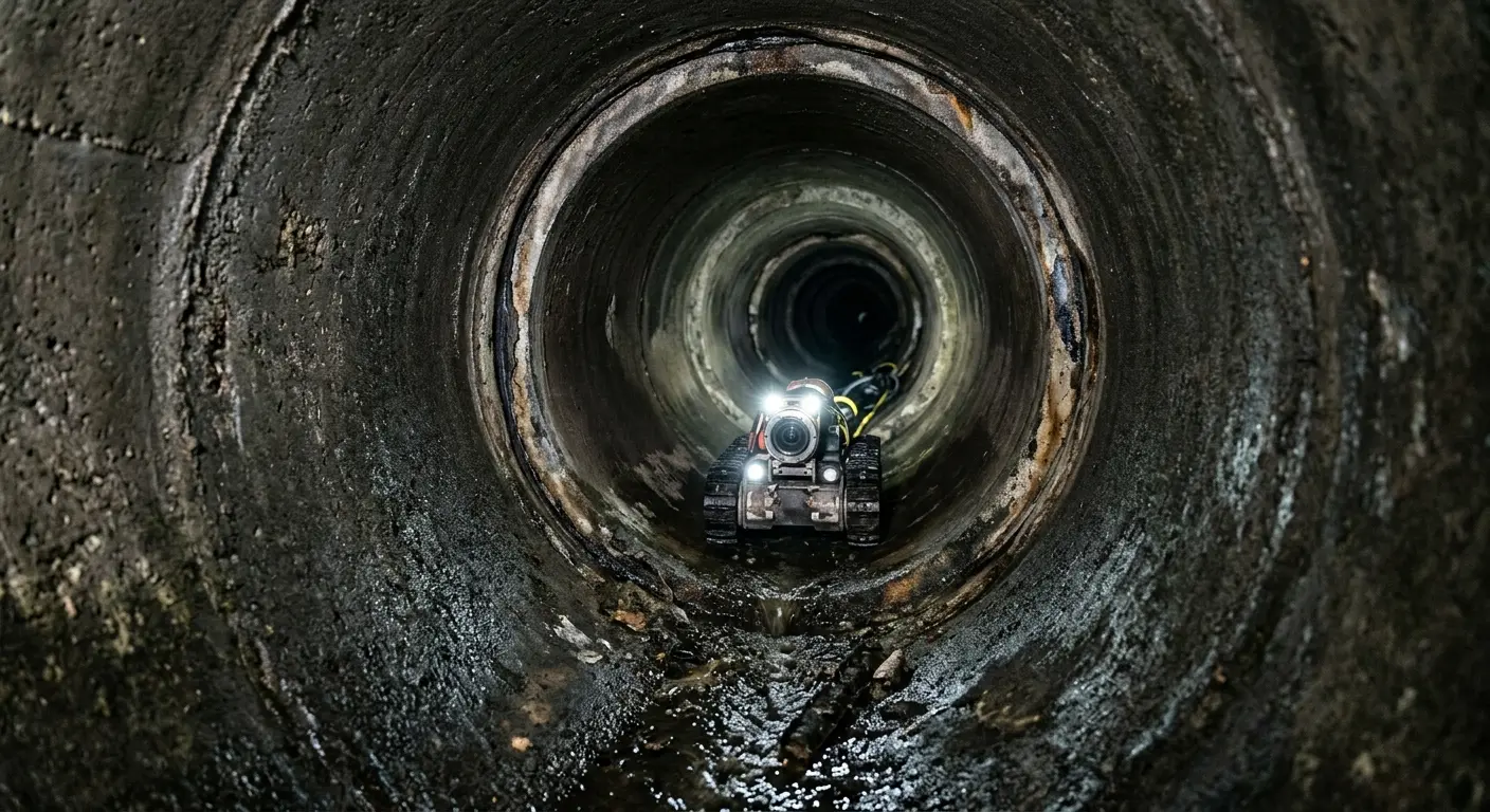 Robotic sewer camera inspecting pipe interior for Drain Snake Service in Woodland