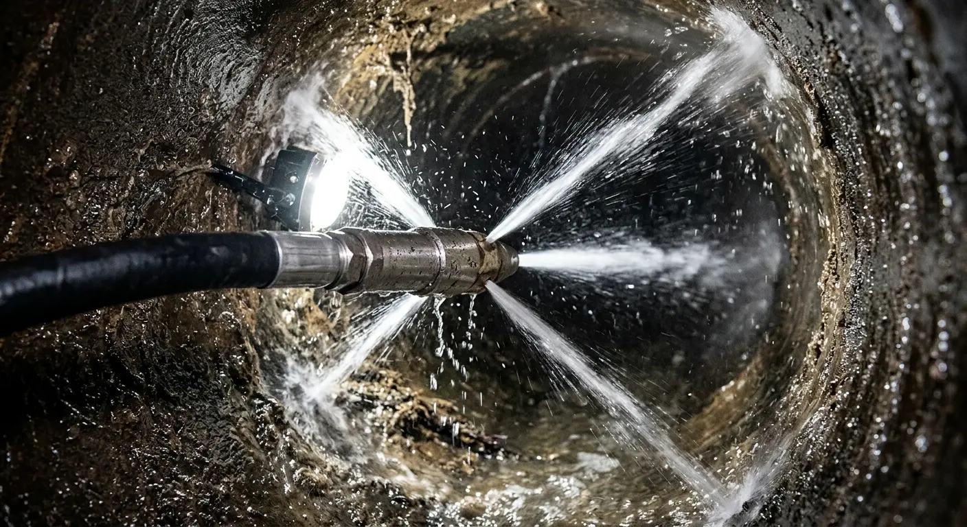 High-pressure hydro jetting nozzle cleaning sewer pipe for Storm Drain Cleaning in Woodland